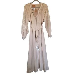 March 11 Linen Blend Embroidered Midi Dress Size Small NWT